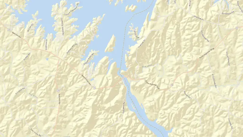 Road map of Lake Martin (APC) reservoir, Alabama, United States