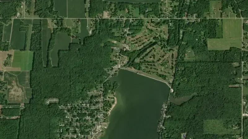 Satellite view of Lake Milton, OH reservoir, Ohio, United States