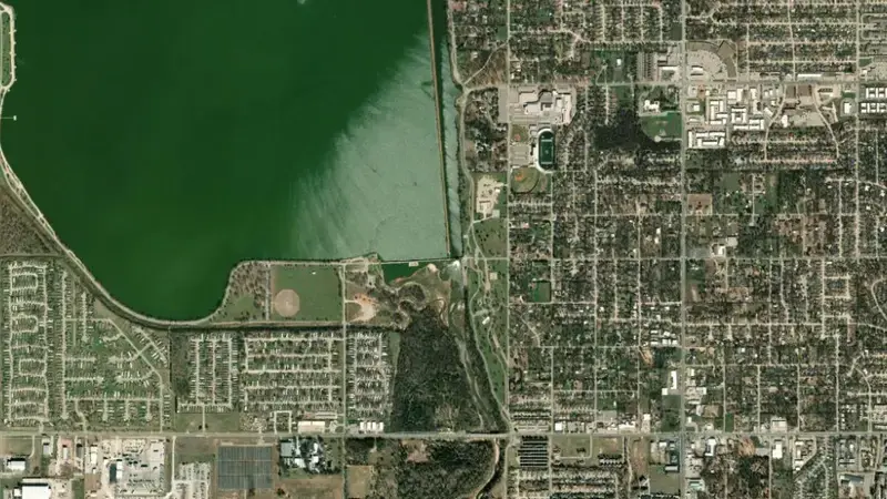Satellite view of Lake Overholser reservoir, Oklahoma, United States