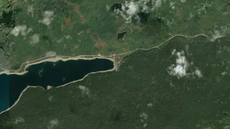 Satellite view of Lake Sherburne reservoir, Montana, United States