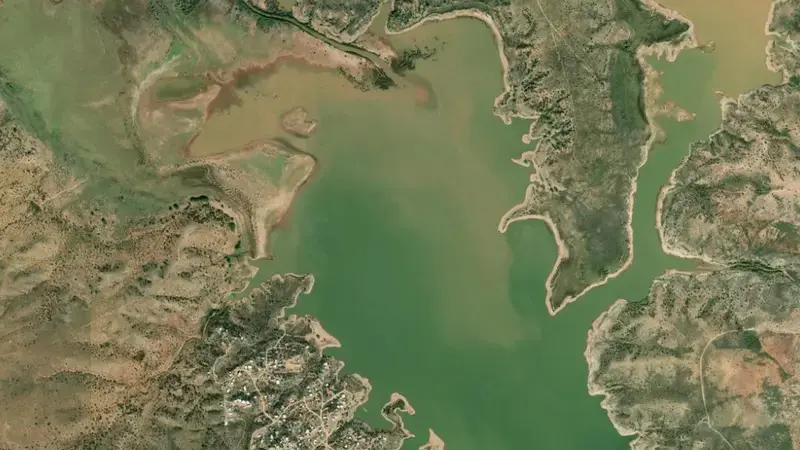 Satellite view of Lake Sumner and Dam reservoir, New Mexico, United States