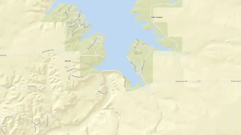 Road map of Lake Sumner reservoir, New Mexico, United States
