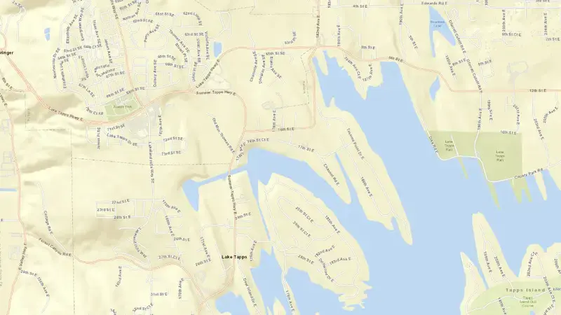 Road map of Lake Tapps reservoir, Washington, United States