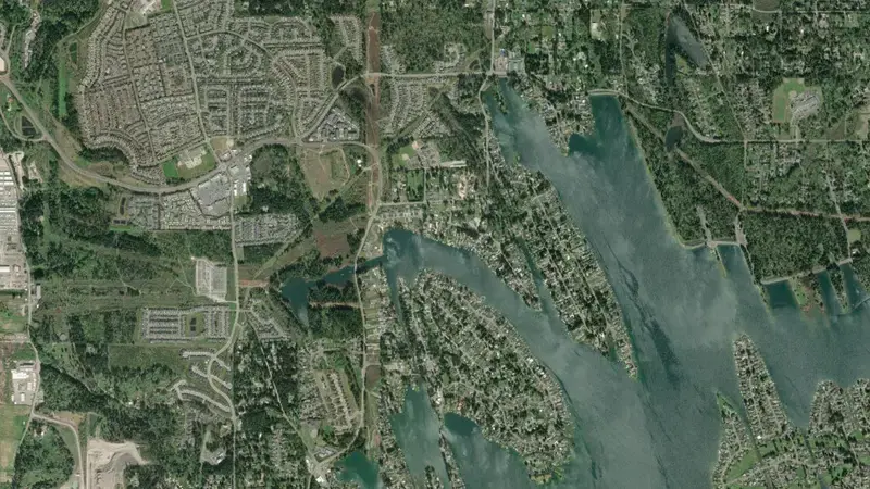 Satellite view of Lake Tapps reservoir, Washington, United States