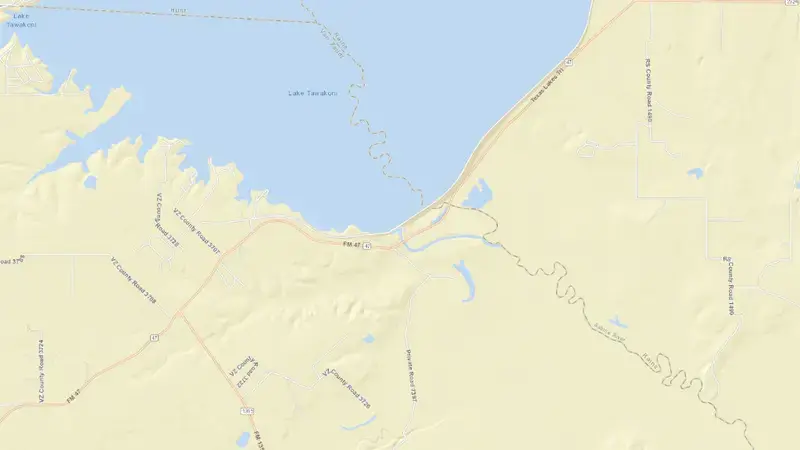 Road map of Lake Tawakoni reservoir, Texas, United States