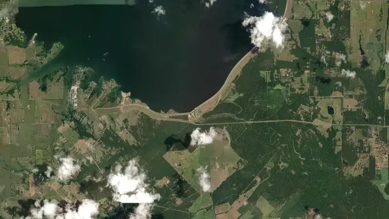 Satellite view of Lake Tawakoni reservoir, Texas, United States