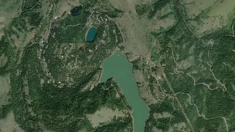 Satellite view of Lake Waha reservoir, Idaho, United States