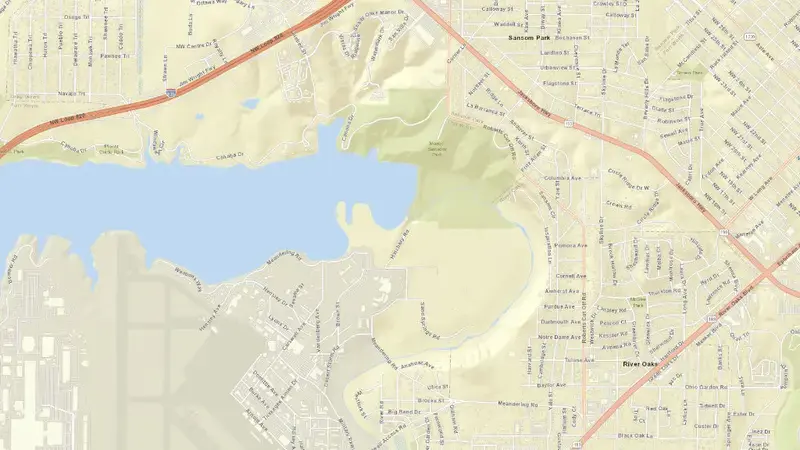 Road map of Lake Worth reservoir, Texas, United States