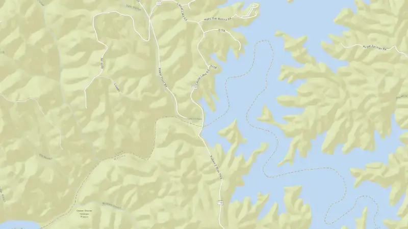 Road map of Laurel Dam reservoir, Kentucky, United States