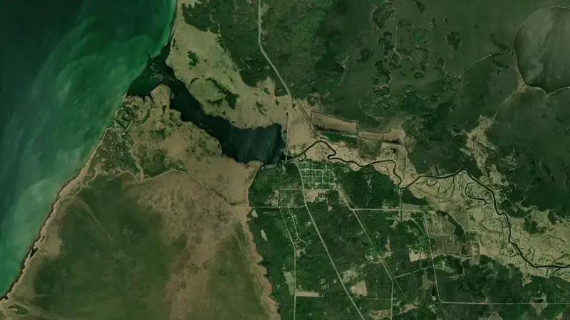 Satellite view of Leech Lake Dam reservoir, Minnesota, United States