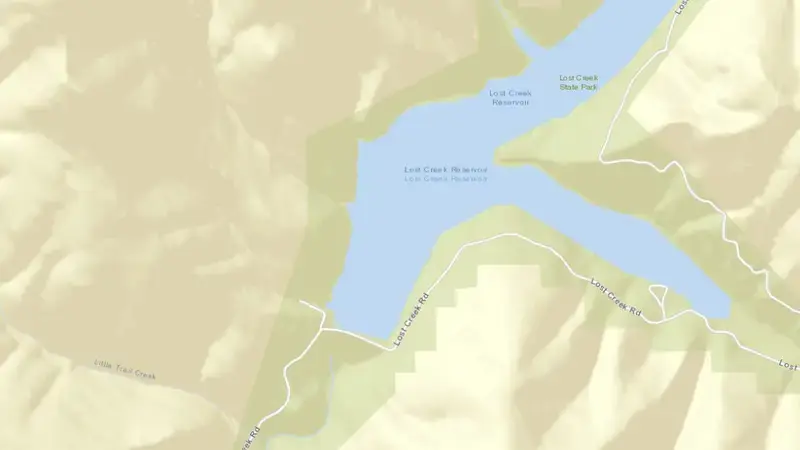 Road map of Lost Creek Reservoir and Dam reservoir, Utah, United States