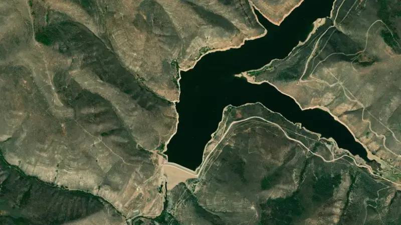 Satellite view of Lost Creek Reservoir and Dam reservoir, Utah, United States