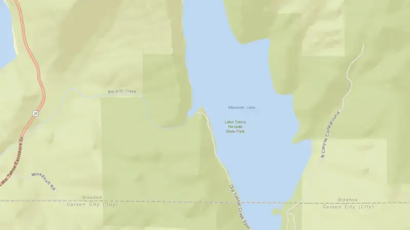 Road map of Marlette Lake reservoir, Nevada, United States