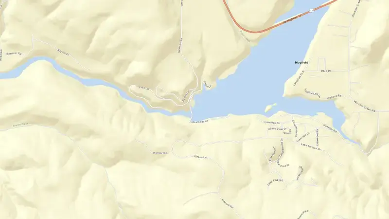 Road map of Mayfield Reservoir reservoir, Washington, United States