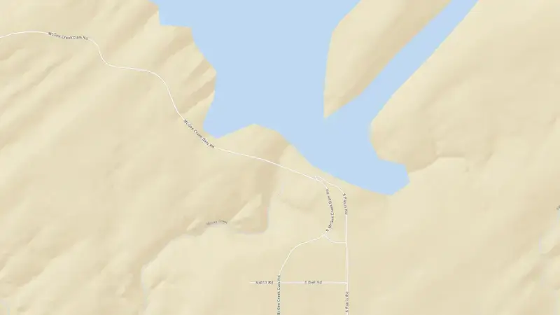 Road map of McGee Creek Reservoir reservoir, Oklahoma, United States