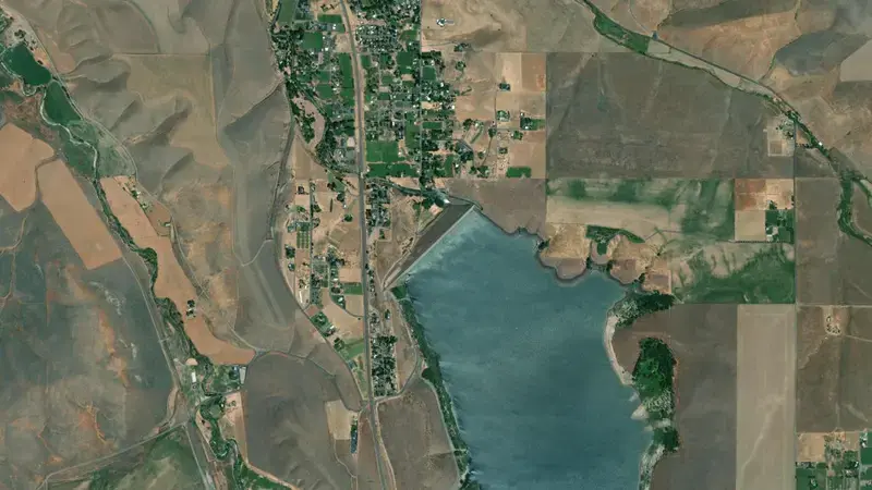 Satellite view of McKay Reservoir and Dam reservoir, Oregon, United States