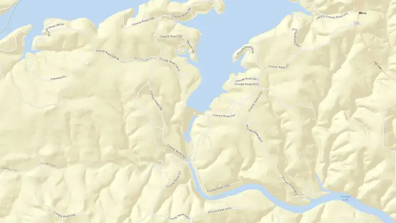 Road map of Medina Lake reservoir, Texas, United States