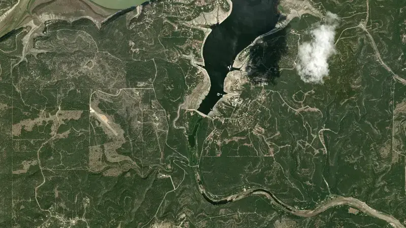Satellite view of Medina Lake reservoir, Texas, United States