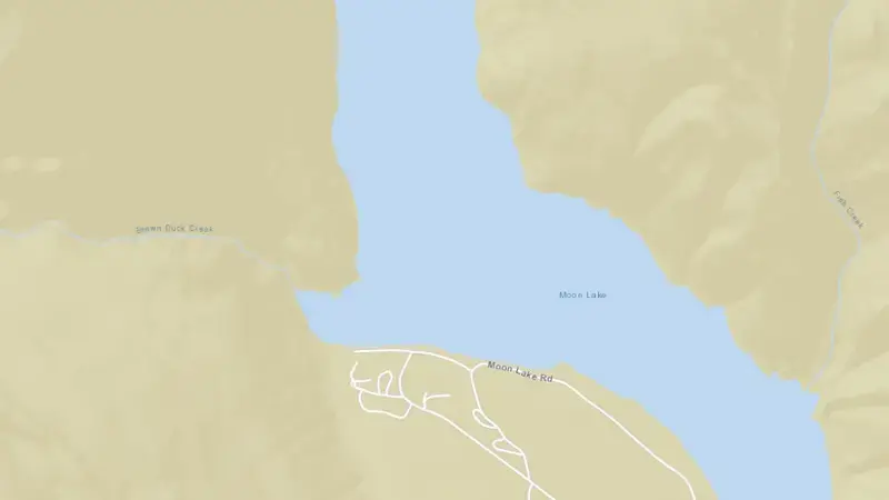 Road map of Moon Lake Reservoir and Dam reservoir, Utah, United States