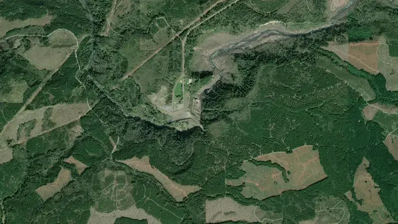 Satellite view of Mud Mountain Lake reservoir, Washington, United States