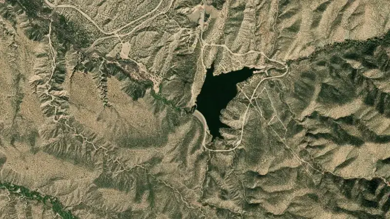 Satellite view of Nambe Falls Reservoir reservoir, New Mexico, United States