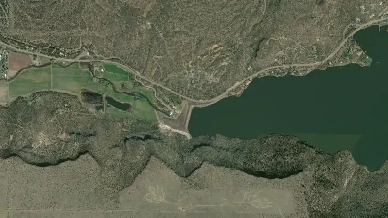 Satellite view of Ochoco Reservoir and Dam reservoir, Oregon, United States