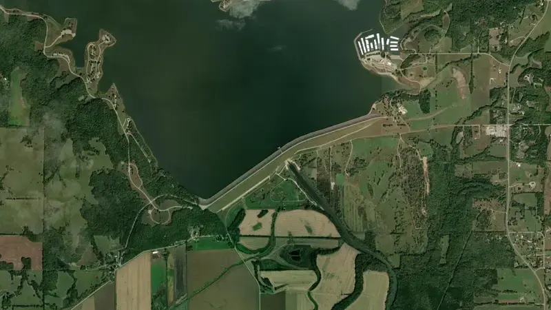 Satellite view of Perry Dam & Reservoir reservoir, Kansas, United States