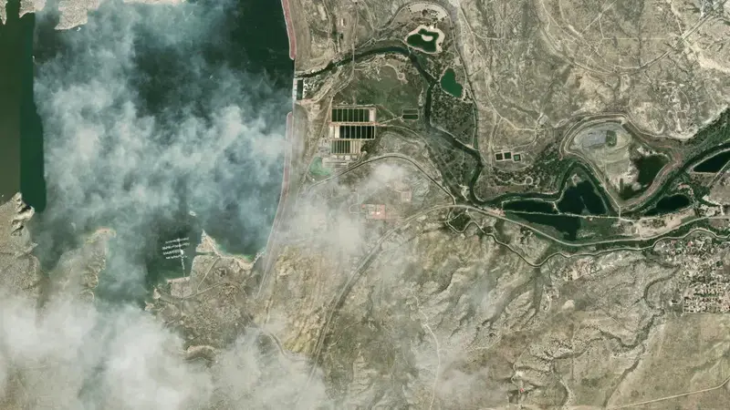 Satellite view of Pueblo Reservoir and Dam reservoir, Colorado, United States