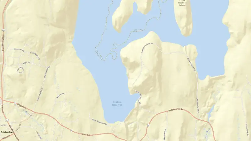 Road map of Quabbin Reservoir reservoir, Massachusetts, United States