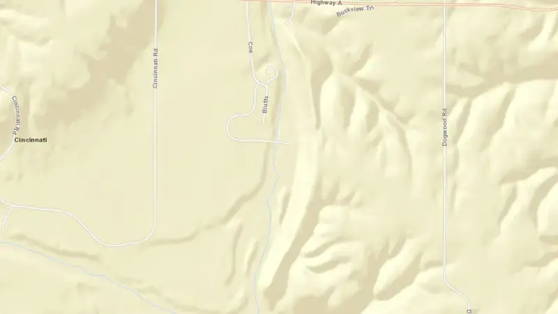 Road map of ReReg Pool reservoir, Missouri, United States