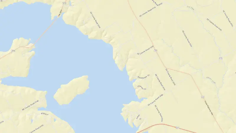 Road map of Richland-Chambers Reservoir reservoir, Texas, United States