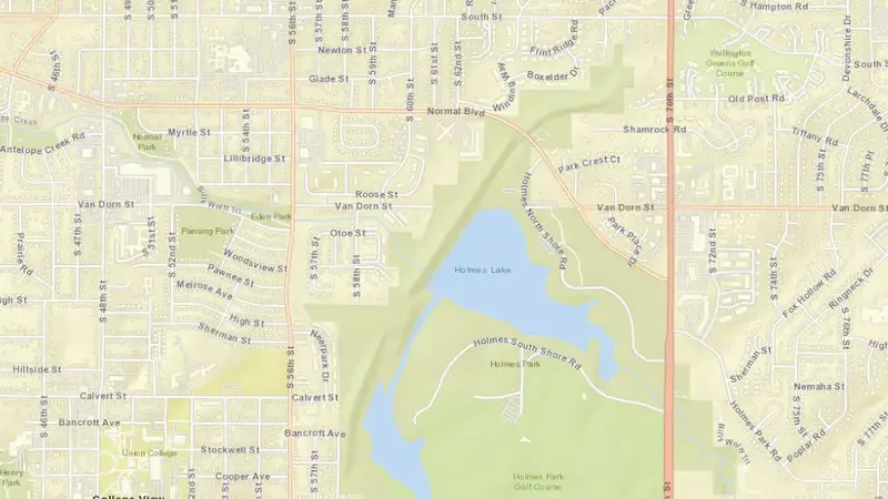 Road map of Salt Creek Dam 17 reservoir, Nebraska, United States