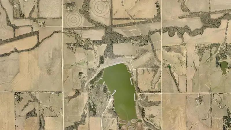 Satellite view of Salt Creek Dam 2 reservoir, Nebraska, United States