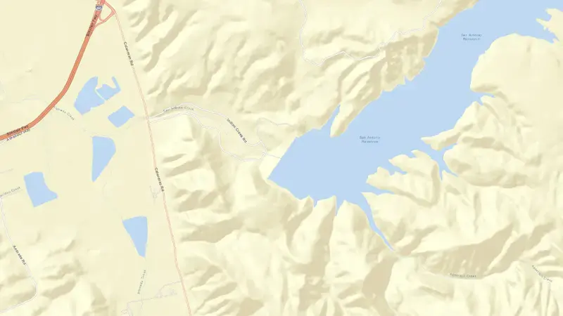 Road map of SAN ANTONIO RESERVOIR, ALAMEDA CO reservoir, California, United States