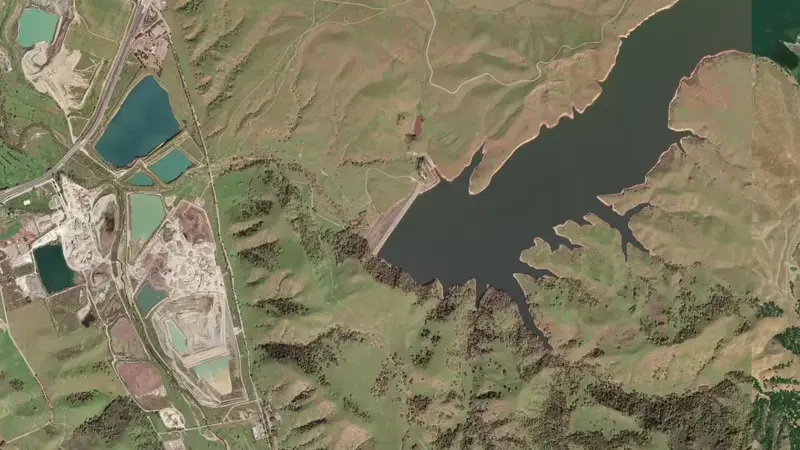 Satellite view of SAN ANTONIO RESERVOIR, ALAMEDA CO reservoir, California, United States
