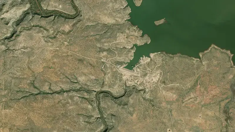 Satellite view of Santa Rosa Lake reservoir, New Mexico, United States