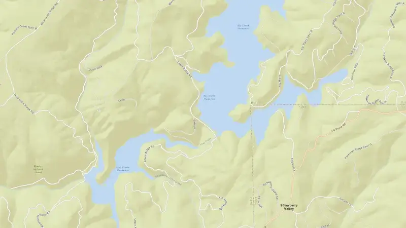 Road map of SLY CREEK reservoir, California, United States