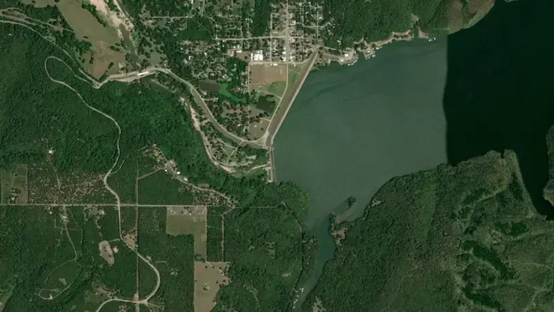 Satellite view of Spavinaw Lake reservoir, Oklahoma, United States