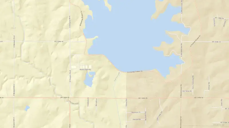 Road map of Stanley Draper Lake reservoir, Oklahoma, United States
