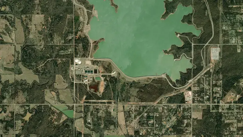 Satellite view of Stanley Draper Lake reservoir, Oklahoma, United States