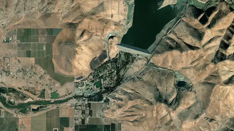 Satellite view of Success Lake reservoir, California, United States