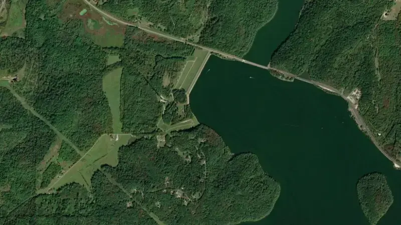 Satellite view of Tappan Lake reservoir, Ohio, United States