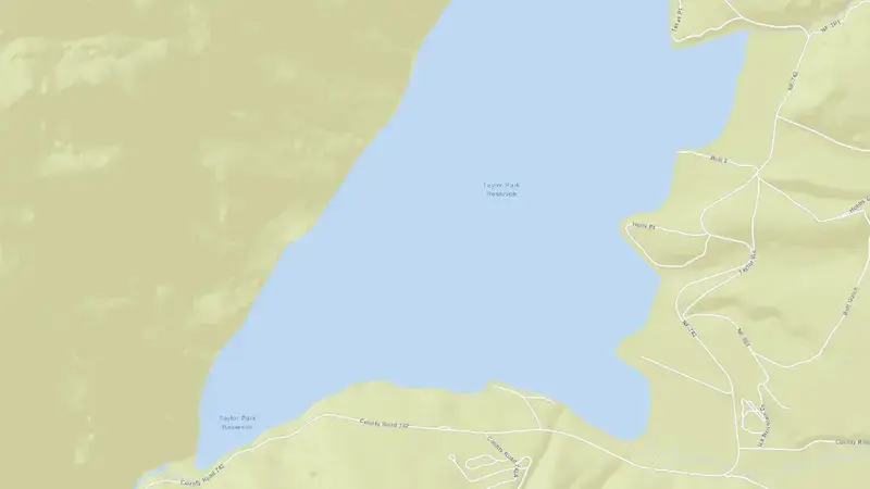 Road map of Taylor Park Reservoir and Dam reservoir, Colorado, United States