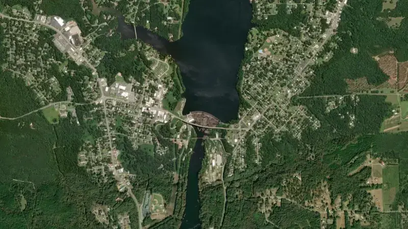 Satellite view of Thurlow Dam reservoir, Alabama, United States