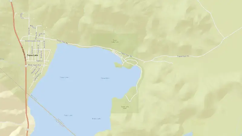 Road map of Topaz Lake reservoir, Nevada, United States