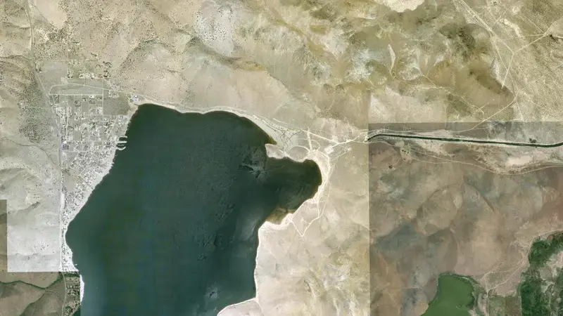 Satellite view of Topaz Lake reservoir, Nevada, United States