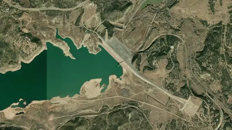 Satellite view of Trinidad Lake reservoir, Colorado, United States