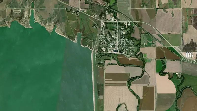 Satellite view of Waconda Lake and Glen Elder Dam reservoir, Kansas, United States