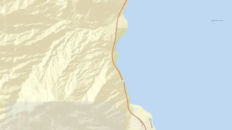 Road map of Walker Lake reservoir, Nevada, United States