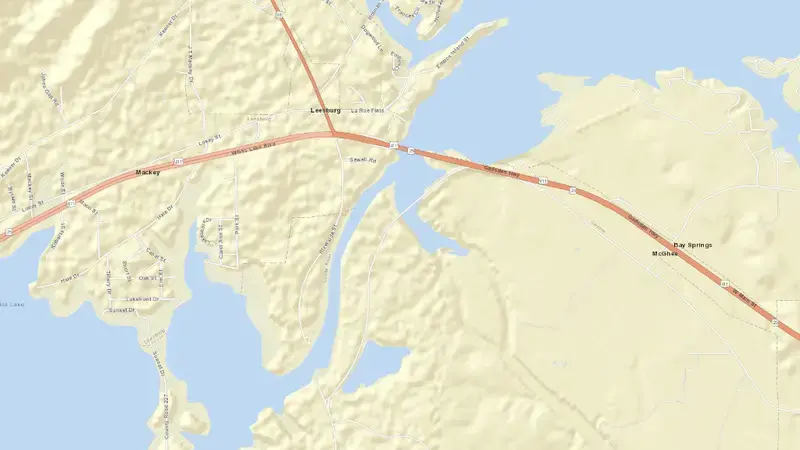 Road map of Weiss (APC) reservoir, Alabama, United States